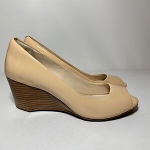 Cole Haan Grand Os Womens Sadie Open Toe Nude Patent Wedge Heels Size 7.5